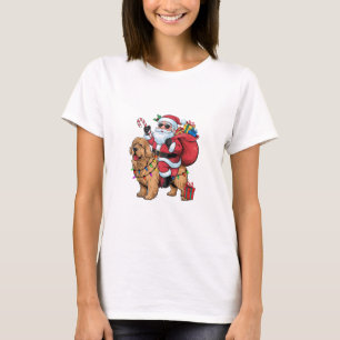 Camiseta Xmas Iluminando Santa Riding Golden Retriever Dog