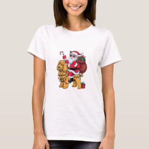 Camiseta Xmas Iluminando Santa Riding Goldendoodle Dog Chri