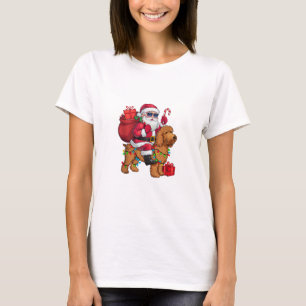 Camiseta Xmas Iluminando Santa Riding Goldendoodle Dog Chri