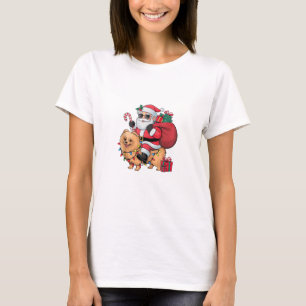 Camiseta Xmas Iluminando Santa Riding Perro Pomeraniano Nav