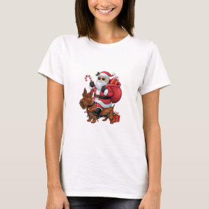 Camiseta Xmas Iluminando Santa Riding Scottish Terrier Dog 