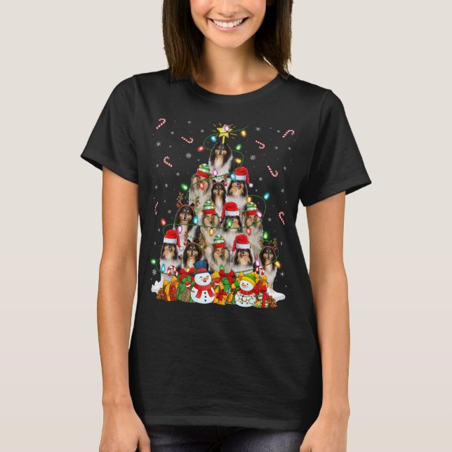Camiseta Xmas Iluminando Santa Rough Collie Dog Navidades T (Anverso)