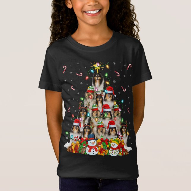 Camiseta Xmas Iluminando Santa Rough Collie Dog Navidades T (Anverso)