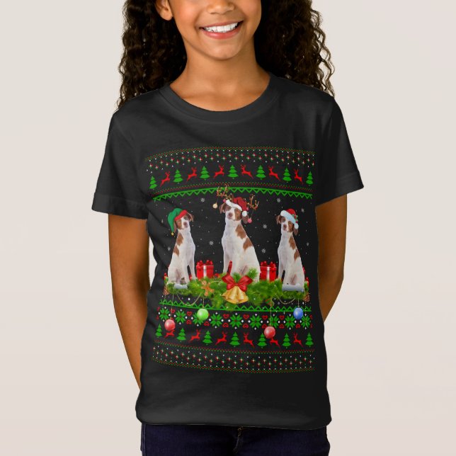 Camiseta Xmas Iluminando Santa Ugly Brittany Spaniel Dog Ch (Anverso)
