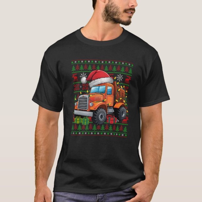 Camiseta Xmas Ilustra feos a Santa Hat Construction Truck C (Anverso)