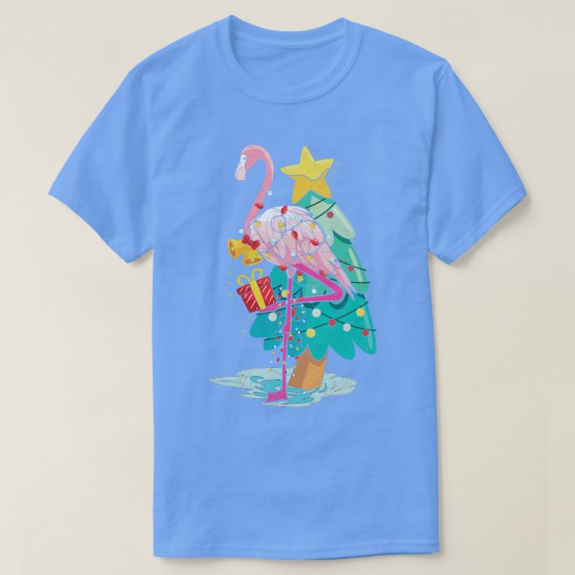 Camiseta Xmas Ilustra Flamingo Tropical Árbol de Navidad Ha (Diseño del anverso)