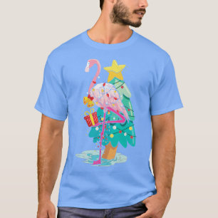 Camiseta Xmas Ilustra Flamingo Tropical Árbol de Navidad Ha