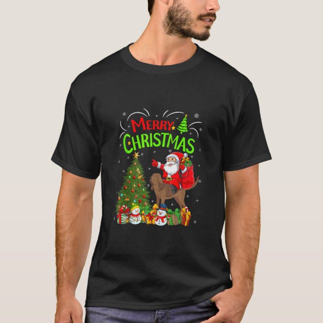 Camiseta Xmas Ilustra Santa Riding Ridgeback Dog C (Anverso)