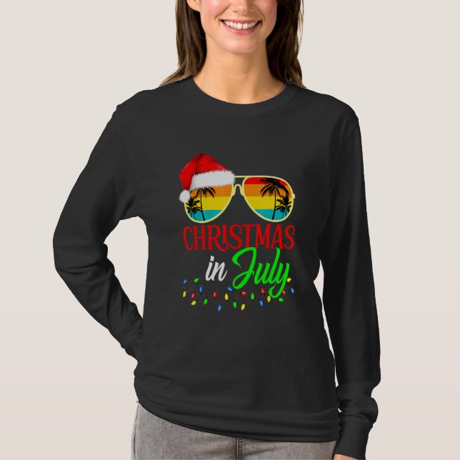 Camiseta Xmas In July Santa Hat Sunglasses Summer Cute (Anverso)