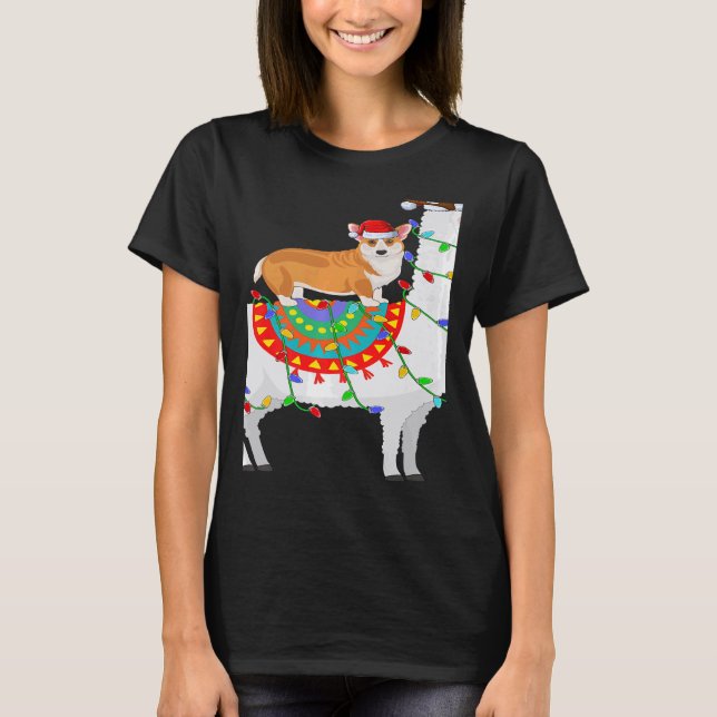 Camiseta Xmas Lighting Corgi Dog Riding Llama Christmas (Anverso)