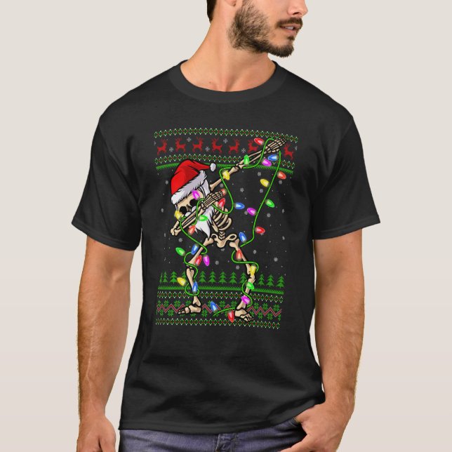 Camiseta Xmas Lighting Funny Ugly Skeleton Santa Dabbing Ch (Anverso)