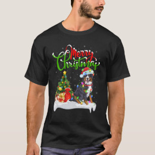 Camiseta Xmas Lighting Mating Santa Bernese Mountain Dog