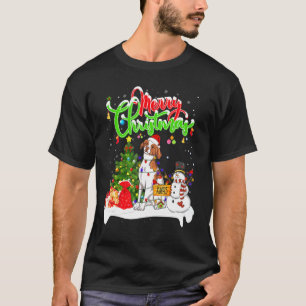Camiseta Xmas Lighting Mating Santa Brittany Spaniel Dog