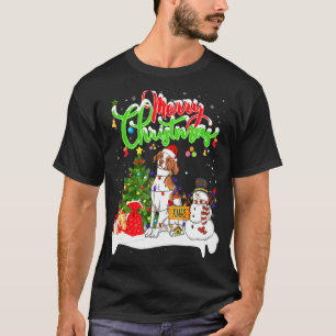 Camiseta Xmas Lighting Mating Santa Brittany Spaniel Dog