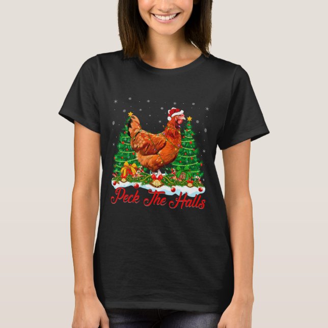 Camiseta Xmas Lighting Santa Hat Chicken Christmas Tree  (Anverso)