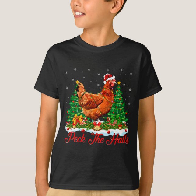 Camiseta Xmas Lighting Santa Hat Chicken Christmas Tree  (Anverso)