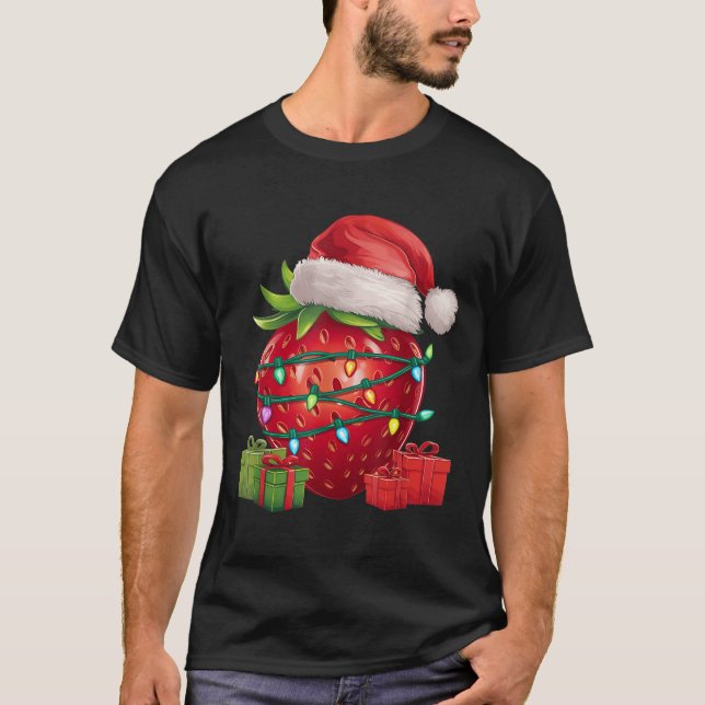 Camiseta Xmas Lighting Santa Hat Strawberry Christmas  (Anverso)