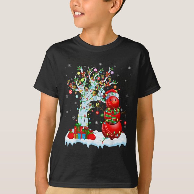Camiseta Xmas Lighting Tree Funny Snowman Cricket Ll Christ (Anverso)