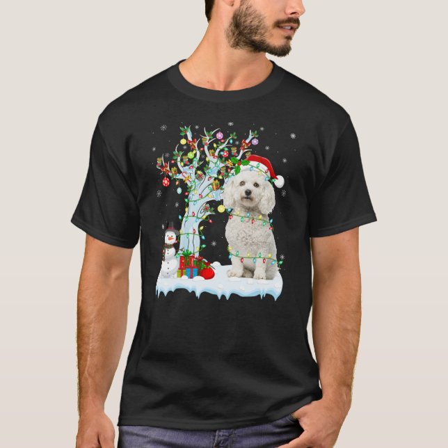 Camiseta Xmas Lighting Tree Santa Hat Bichon Frise Dog Chri (Anverso)