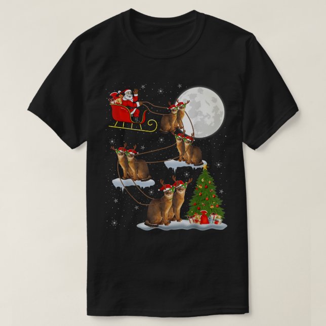 Camiseta Xmas Lighting Tree Santa Riding Abyssinian Cat Chr (Diseño del anverso)
