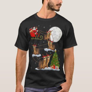 Camiseta Xmas Lighting Tree Santa Riding Abyssinian Cat Chr