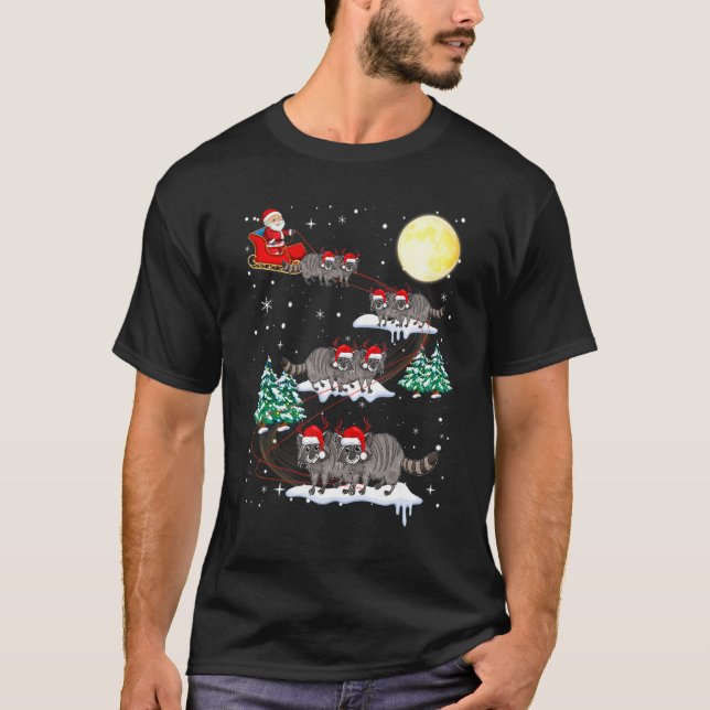 Camiseta Xmas Lighting Tree Santa Riding Raccoon Christmas (Anverso)