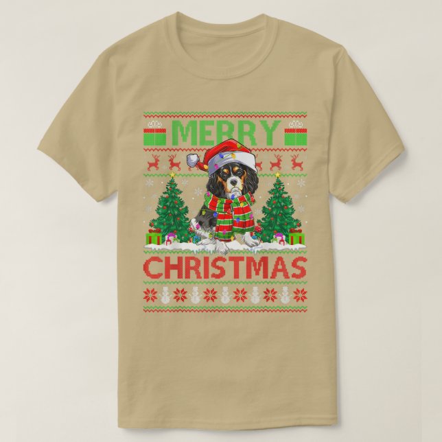 Camiseta Xmas Lighting Ugly Cavalier King Charles Spaniel C (Diseño del anverso)