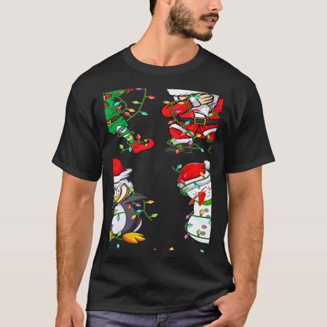 Camiseta Xmas Lights Dabbing Santa Elf Friends Christmas Da (Anverso)
