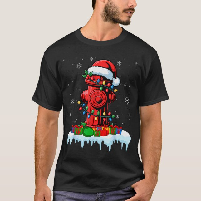 Camiseta Xmas Lights Fire Hydrant Firefighter Christmas  (Anverso)
