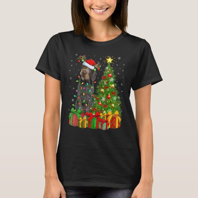 Camiseta Xmas Lights German Wirehaired Pointer Dog Christma (Anverso)