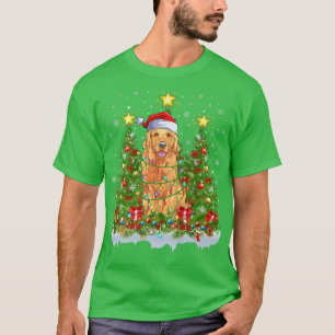 Camiseta Xmas Lights Santa Golden Retriever Dog Christmas T