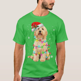 Camiseta Xmas Lights Santa Goldendoodle Dog Christmas Tree