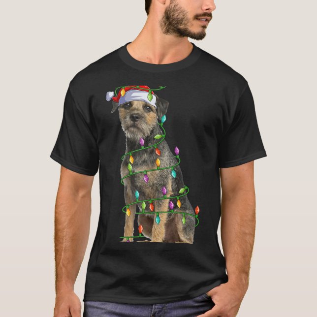 Camiseta Xmas Lights Santa Hat Border Terrier Dog Christmas (Anverso)