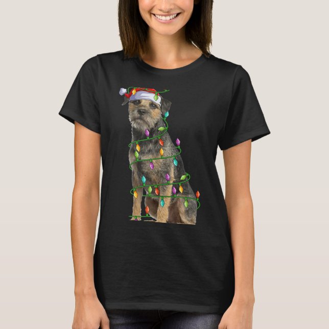 Camiseta Xmas Lights Santa Hat Border Terrier Dog Christmas (Anverso)