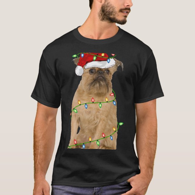 Camiseta Xmas Lights Santa Hat Brussels Griffon Dog Christm (Anverso)