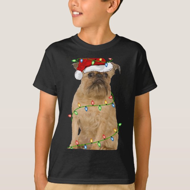 Camiseta Xmas Lights Santa Hat Brussels Griffon Dog Christm (Anverso)