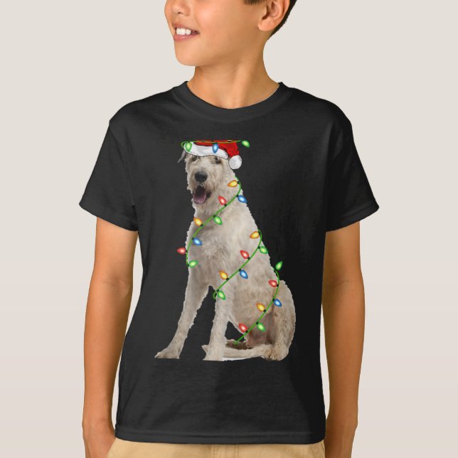 Camiseta Xmas Lights Santa Hat Irish Wolfhound Dog Christma (Anverso)