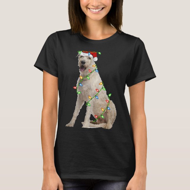 Camiseta Xmas Lights Santa Hat Irish Wolfhound Dog Christma (Anverso)