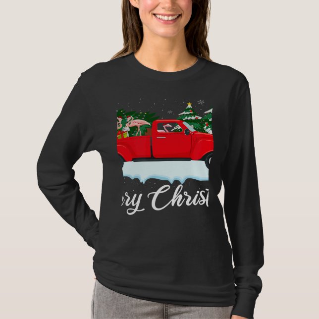 Camiseta Xmas Lights Tree Santa Flamingo Red Truck Merry Ch (Anverso)