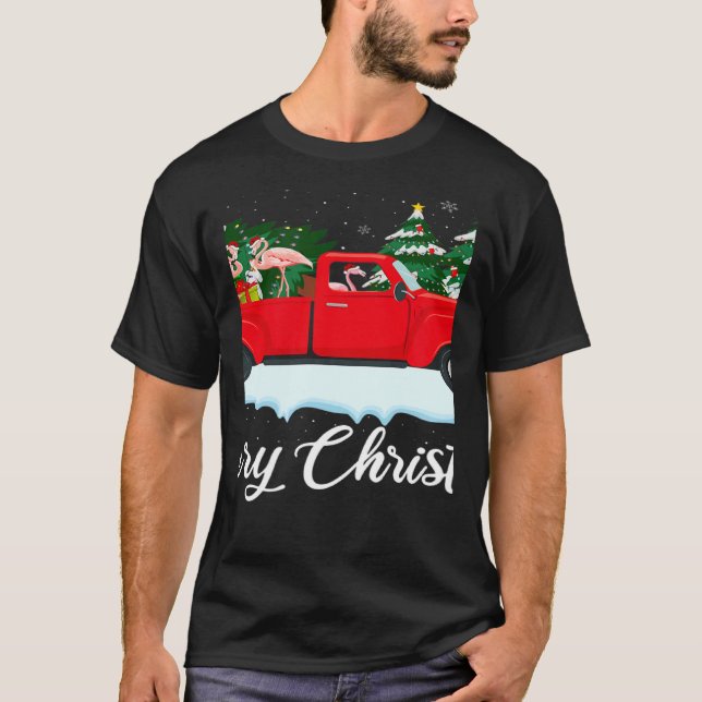Camiseta Xmas Lights Tree Santa Flamingo Red Truck Merry Ch (Anverso)