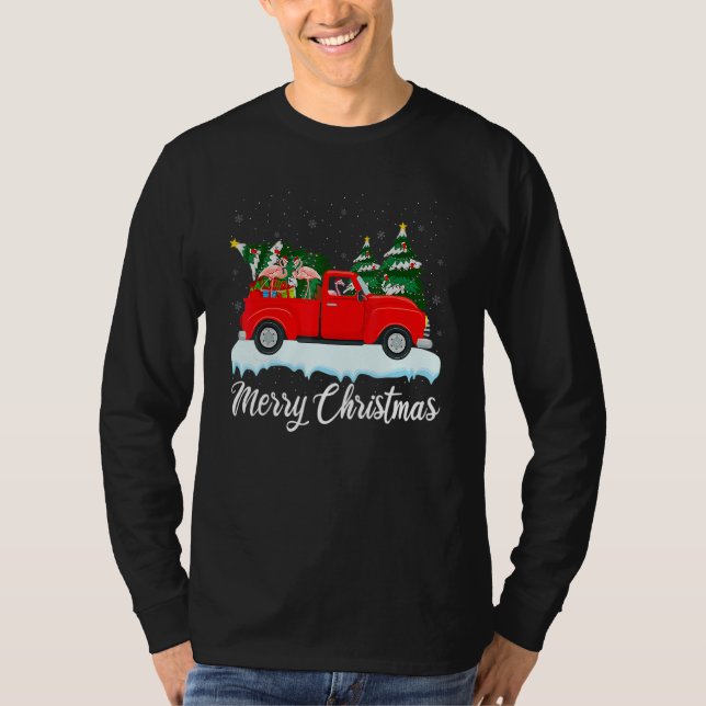 Camiseta Xmas Lights Tree Santa Flamingo Red Truck Merry Ch (Anverso)