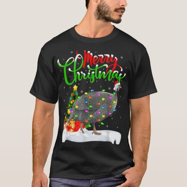 Camiseta Xmas Lights Tree Santa Guinea Fowl Bird Merry Chri (Anverso)