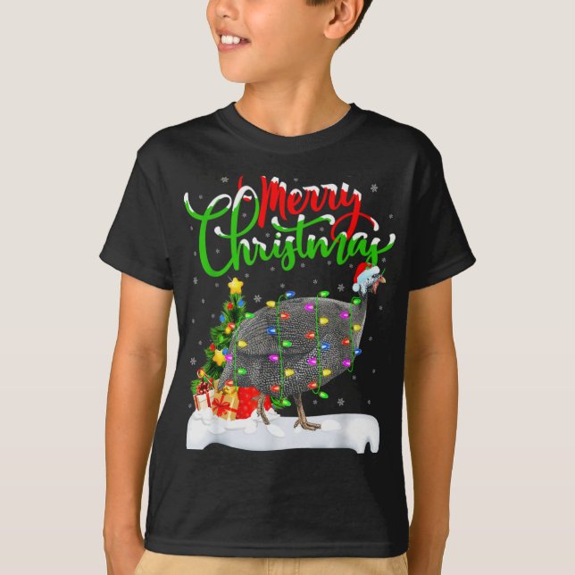 Camiseta Xmas Lights Tree Santa Guinea Fowl Bird Merry Chri (Anverso)