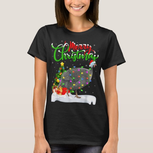Camiseta Xmas Lights Tree Santa Guinea Fowl Bird Merry Chri (Anverso)