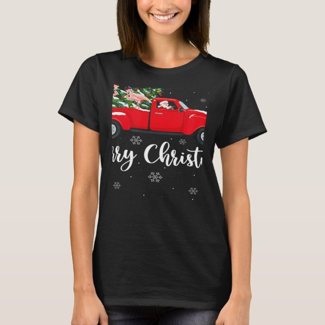 Camiseta Xmas Lights Tree Santa Ride Flamingo Red Truck Chr (Anverso)