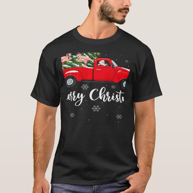 Camiseta Xmas Lights Tree Santa Ride Flamingo Red Truck Chr (Anverso)