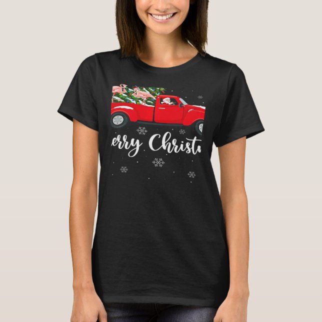 Camiseta Xmas Lights Tree Santa Ride Flamingo Red Truck Chr (Anverso)