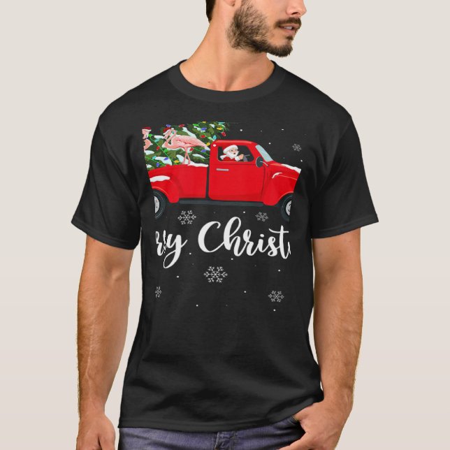 Camiseta Xmas Lights Tree Santa Ride Flamingo Red Truck Chr (Anverso)
