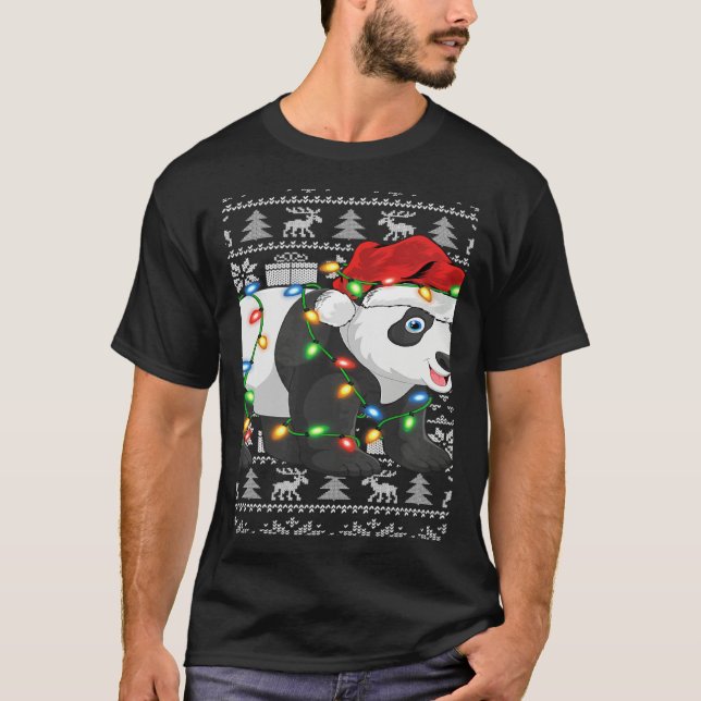 Camiseta Xmas Lights Ugly Santa Hat Panda Christmas (Anverso)
