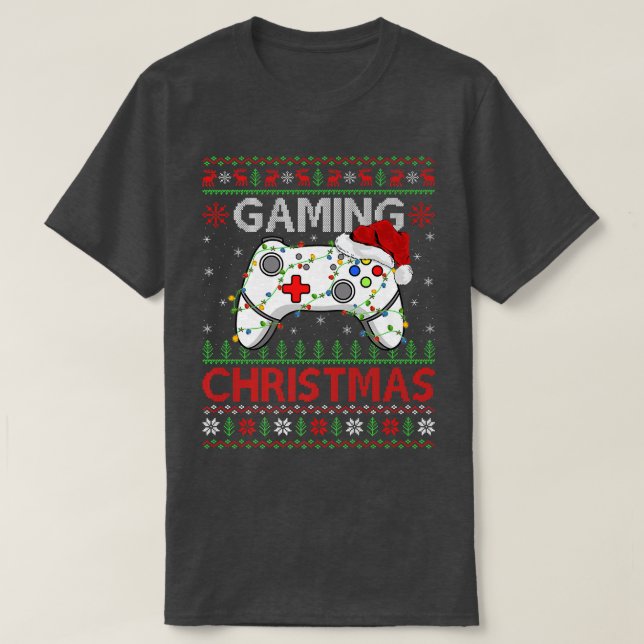 Camiseta Xmas Lights Video Game Controller Gaming Chris (Diseño del anverso)